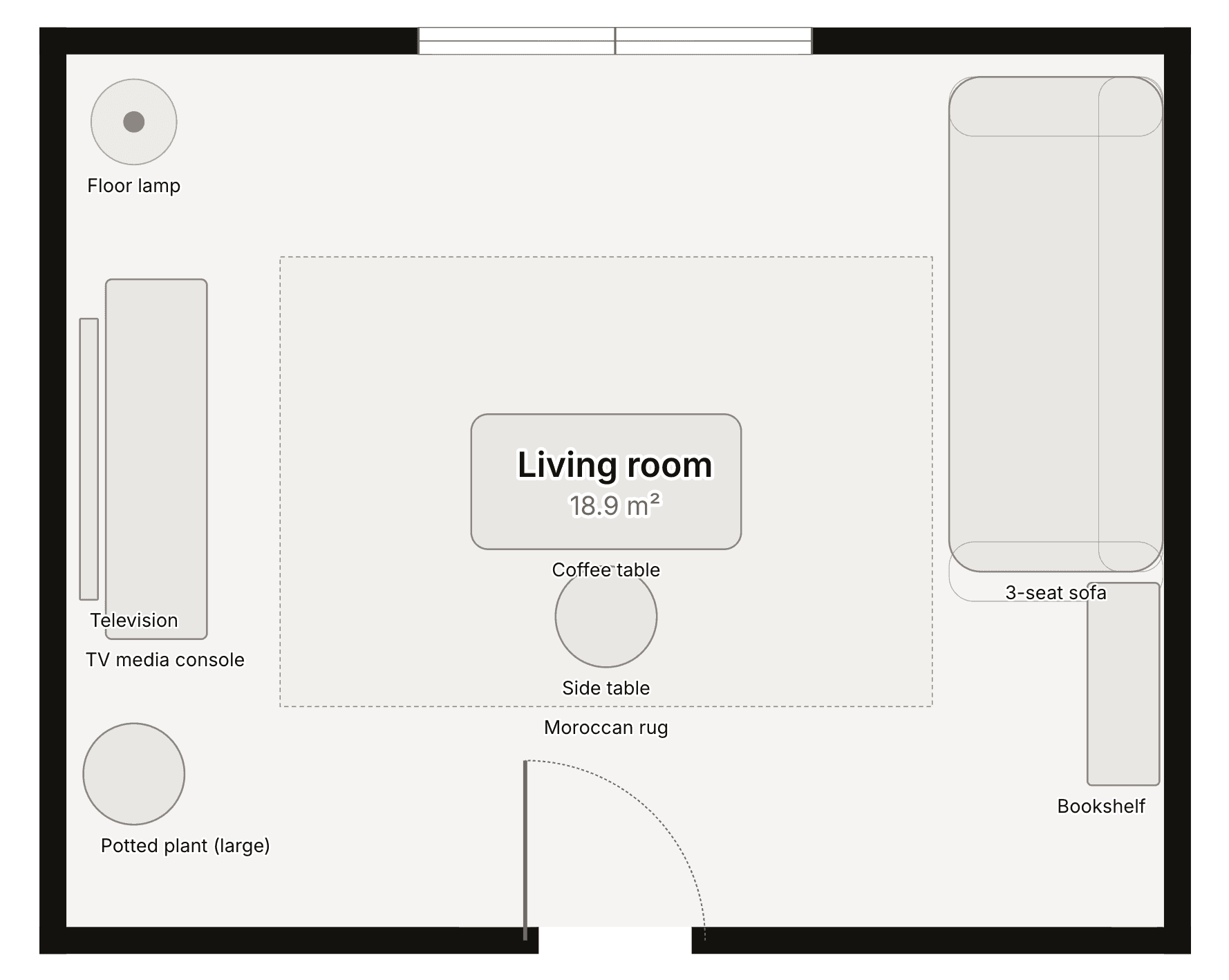 Validated 2D floor plan of a compact home office, extracted by Kansumi